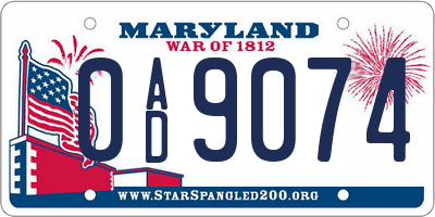 MD license plate 0AD9074