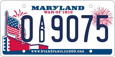 MD license plate 0AD9075