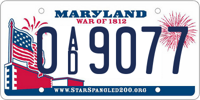 MD license plate 0AD9077