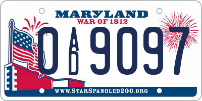 MD license plate 0AD9097