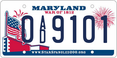 MD license plate 0AD9101