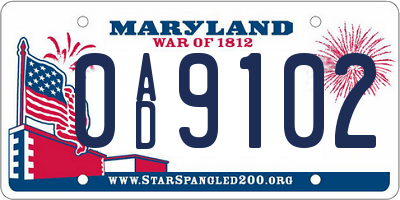 MD license plate 0AD9102