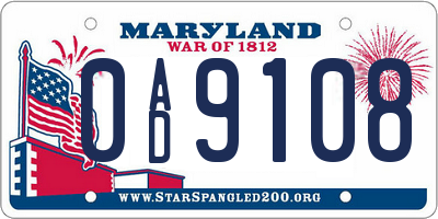 MD license plate 0AD9108