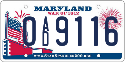 MD license plate 0AD9116