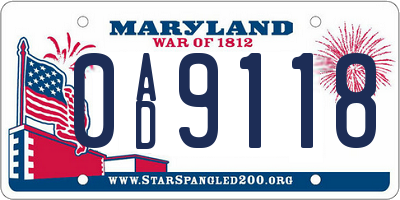 MD license plate 0AD9118