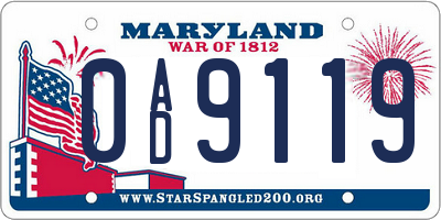 MD license plate 0AD9119