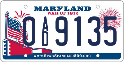 MD license plate 0AD9135