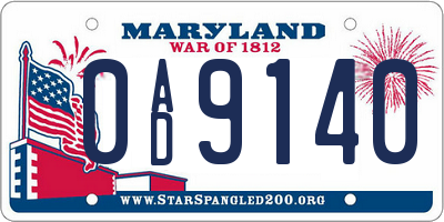 MD license plate 0AD9140