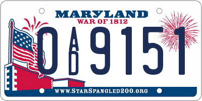 MD license plate 0AD9151