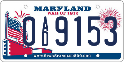 MD license plate 0AD9153