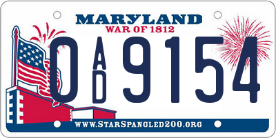 MD license plate 0AD9154