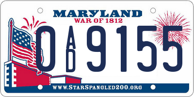 MD license plate 0AD9155