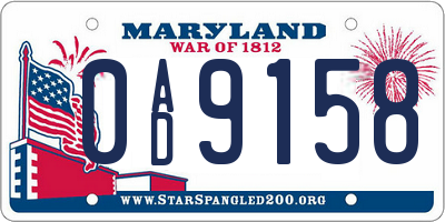 MD license plate 0AD9158