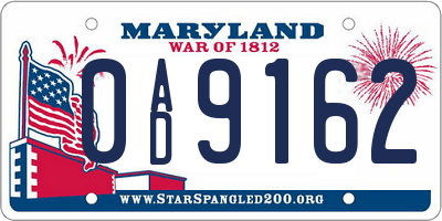 MD license plate 0AD9162