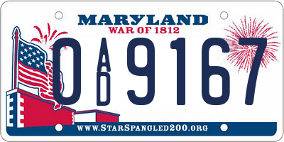 MD license plate 0AD9167