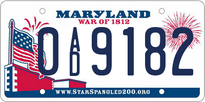 MD license plate 0AD9182