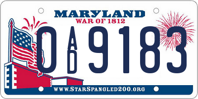 MD license plate 0AD9183