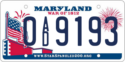 MD license plate 0AD9193