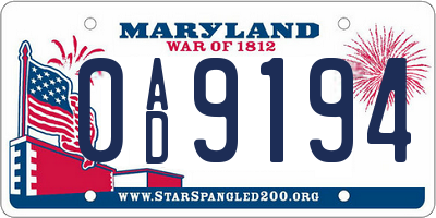 MD license plate 0AD9194