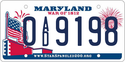 MD license plate 0AD9198