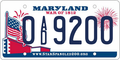 MD license plate 0AD9200