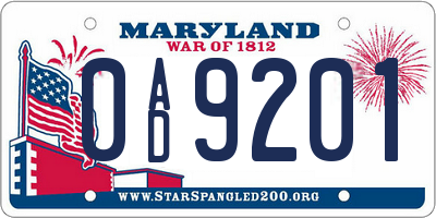 MD license plate 0AD9201