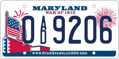 MD license plate 0AD9206