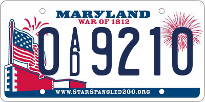 MD license plate 0AD9210