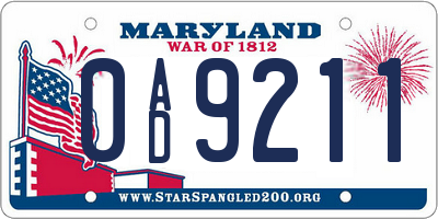 MD license plate 0AD9211