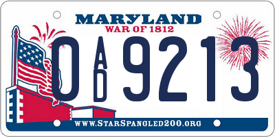 MD license plate 0AD9213