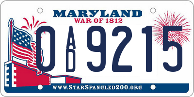 MD license plate 0AD9215