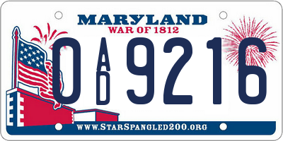 MD license plate 0AD9216