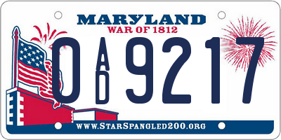 MD license plate 0AD9217