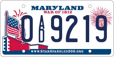 MD license plate 0AD9219