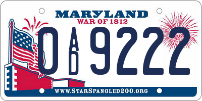 MD license plate 0AD9222