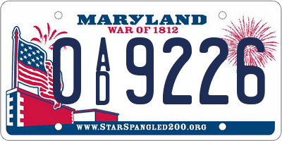 MD license plate 0AD9226