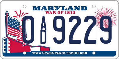 MD license plate 0AD9229