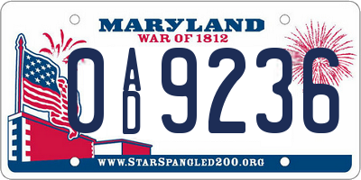 MD license plate 0AD9236