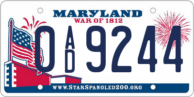 MD license plate 0AD9244