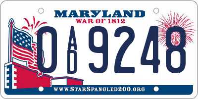 MD license plate 0AD9248