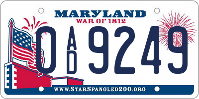 MD license plate 0AD9249