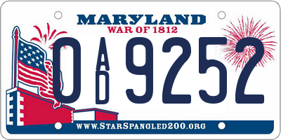 MD license plate 0AD9252