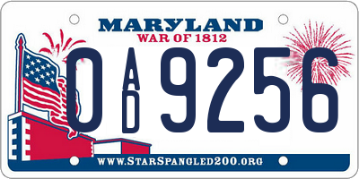 MD license plate 0AD9256