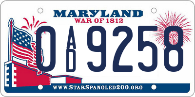 MD license plate 0AD9258