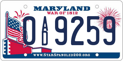 MD license plate 0AD9259