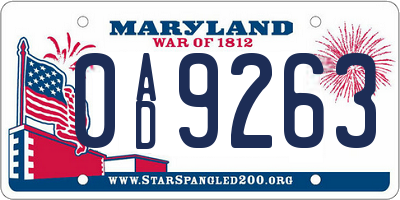 MD license plate 0AD9263