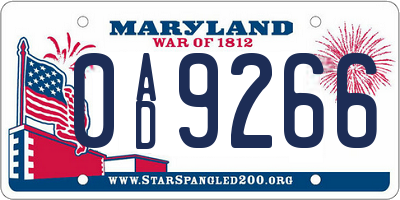 MD license plate 0AD9266