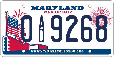 MD license plate 0AD9268
