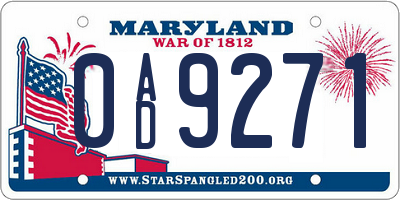 MD license plate 0AD9271