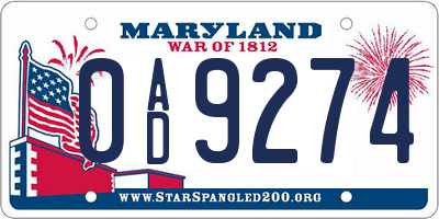 MD license plate 0AD9274